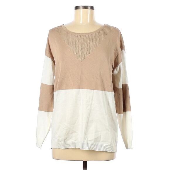 GYK Nordstrom Rack Pullover Sweater Size Large Cream and Tan Color Block - Picture 1 of 2
